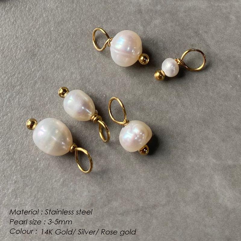 Five-Piece Baroque Freshwater Pearl Earring and Pendant DIY Jewelry Charms In Titanium Steel