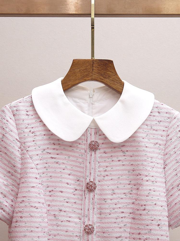 Sweet Pink Color-Block Doll Collar Dress - Spring/Summer Women's Short Sleeve Style