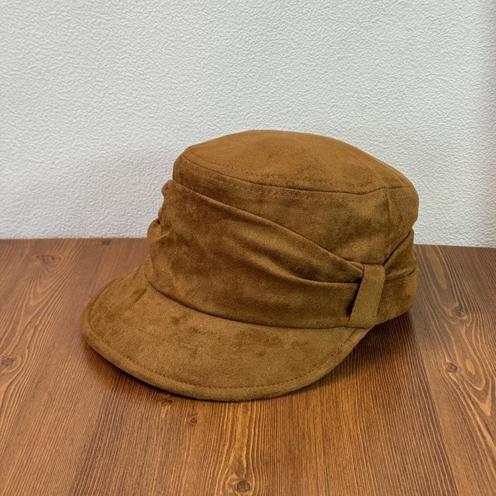 Fashion Hat autumn and winter retro pleated bow stacked newsboy hat suede women's big head circumference shows the face small wide brim thermal hat