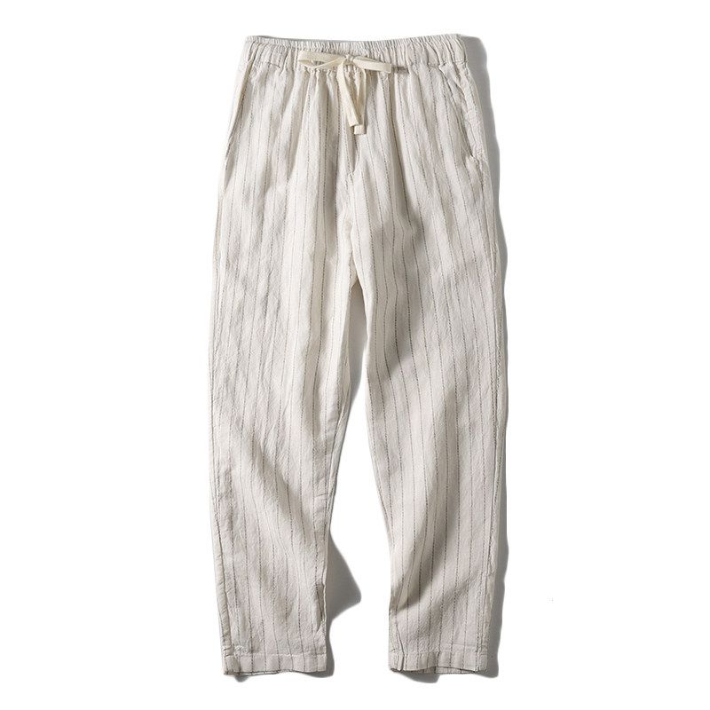 Nine Points Japanese Retro Export Export Casual Linen Pants White L