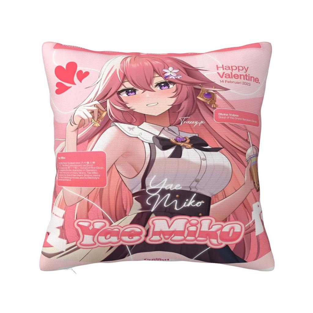 Yae Miko Genshin Impact Printing Pillowcase Cushion Cover Pillow Covers Soft And Sweet Home Decoration Zippered Multi-Size