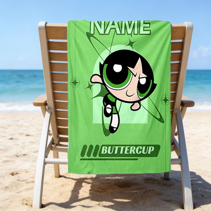 1pc The Powerpuff Girls3 Beach Towel with Custom Name, Beach/Swimming/Bath/Picnic/Camping Towel, Suitable for Seaside Beaches