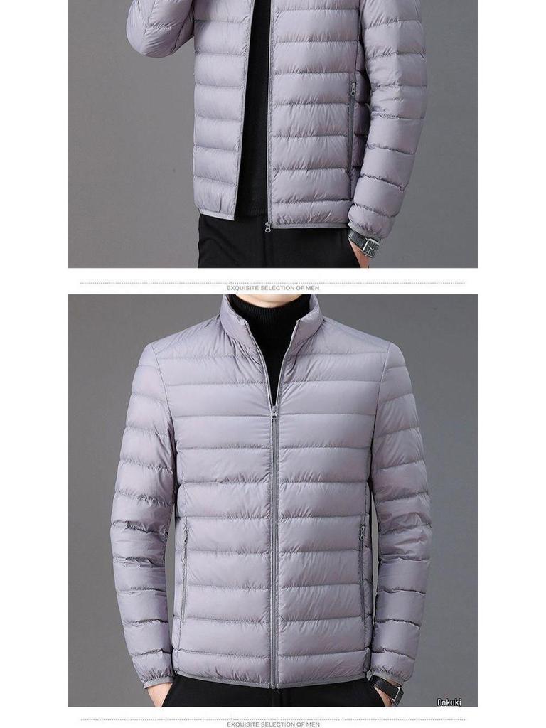 Herren Daunenjacke Slim: Kurz, Stehkragen, mit Kapuze, für Herbst und Winter