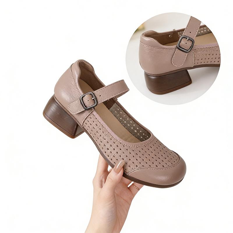 2026 Spring Summer Breathable Genuine Leather Shoes for Women Comfortable Mary Jane Shoes for Daily Wear Plus Size 41
