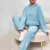 Abbigliamento da donna autunnale e invernale a tinta unita, set due pezzi casual da casa con felpa con cappuccio a maniche lunghe, tasca applicata e pantaloni