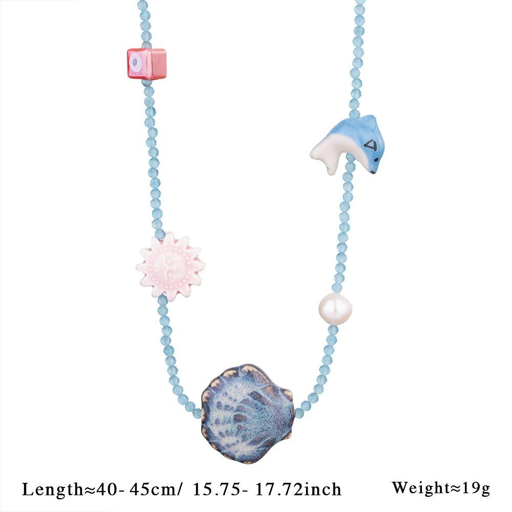 Crystal Shell Pendant Necklace Sea Beach Bohemia Beads Chain Choker Conch Shell Necklace  Summer