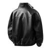 Mens Pu Leather Jacket Stand Collar Loose Retro Motorcycle Casual Outerwear