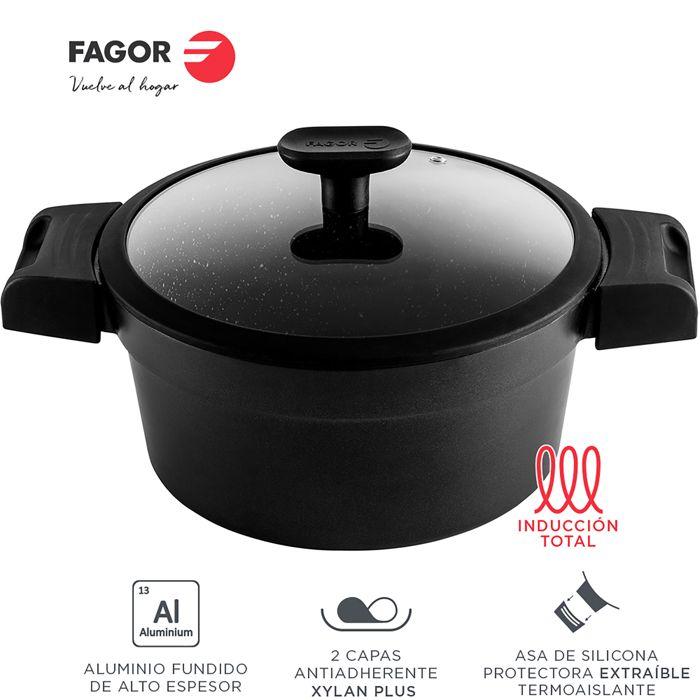 Casserole Induction 24cm, Fonte d'Aluminium Antiadhésif sans PFOA vitrocéramique FAGOR Alutherm Noir
