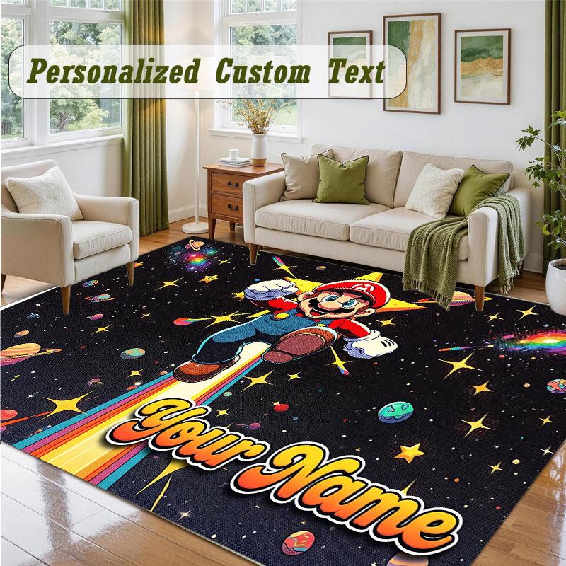 Crystal Velvet Square Rug Custom NameSuper Mario Pattern Non Slip Home Floor Decor Rug