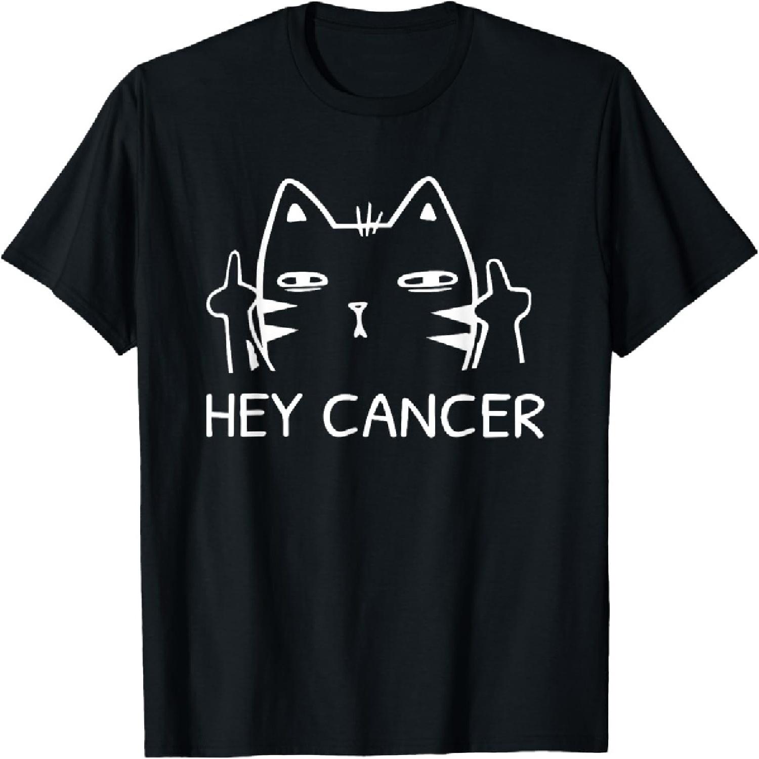 Hey Cancer FCK you Funny Cat Middle Finger T-Shirt for Men Women S