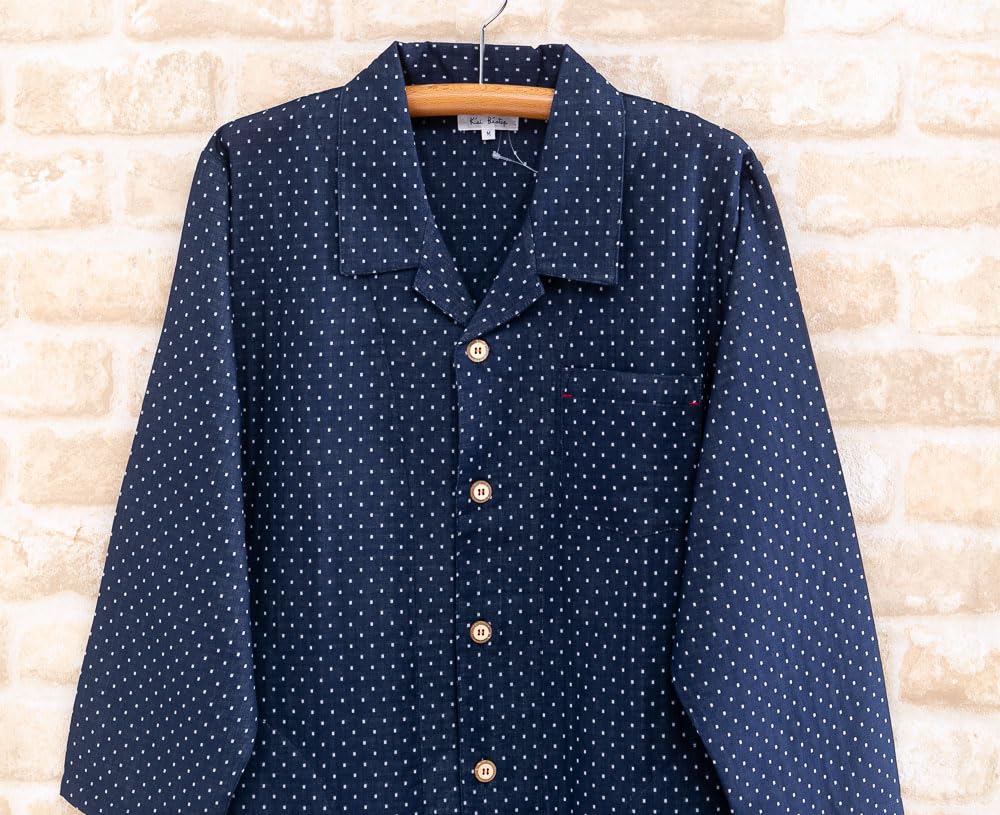 Eye Cotton Double Gauze Dot Sleeper Long Available in Hotel Long 14016 K's Skin-Friendly 100% Pajamas, Front-Opening, Sleeves, Spring/Autumn,