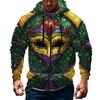 Men's Sports Casual Fleece Hoodie Carnival Print Hoodie Cardigan Zipper Multi-pocket Hoodie Coat