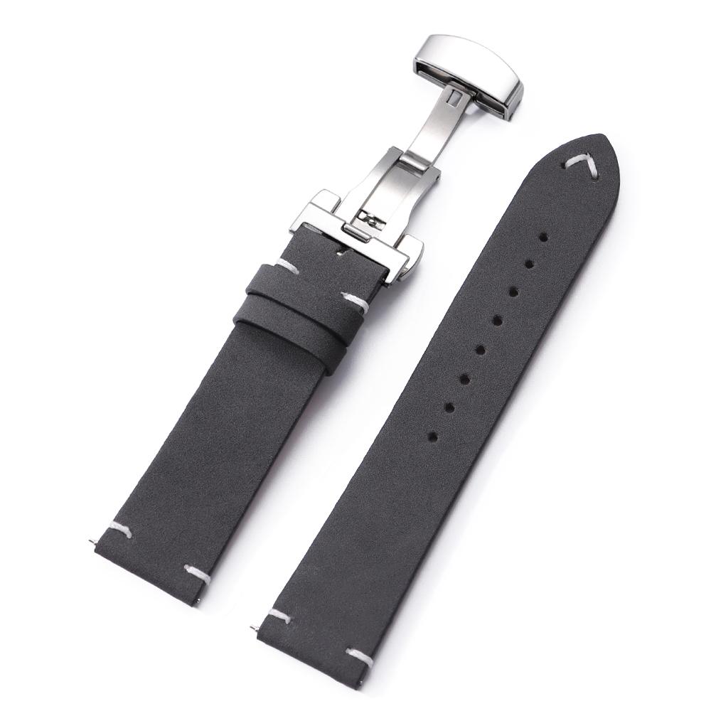 18mm 20mm 22mm Stitching Cowhide PU Strap for Seiko for Omega Vintage Calfskin Watchband Butterfly Buckle for Men Wrist Bracelet