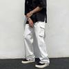 Calças de carga masculina estilo hip hop multi bolsos perna larga solta cor sólida meados cintura perna reta macio respirável streetwear calças compridas