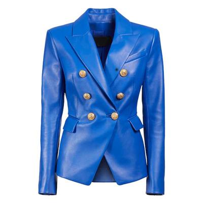 2025 Spring Women's Slim Fit V-Neck Leather Blazer Jacket