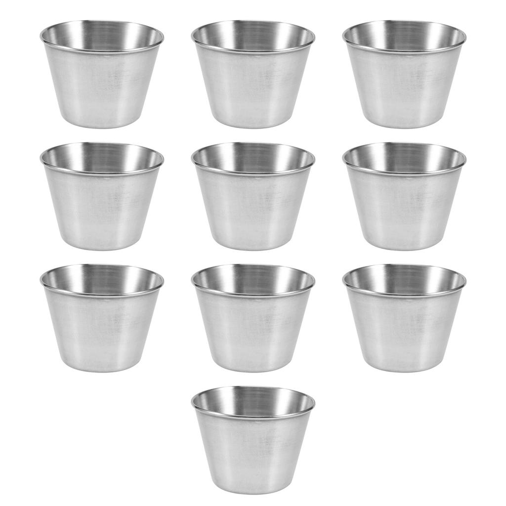 T02C!1 Pack Of 10 - Premium Brushed Stainless Steel Condiment Sauce Cups Spices Pots Liquid Dips Bowls - 2.5Oz 70Ml