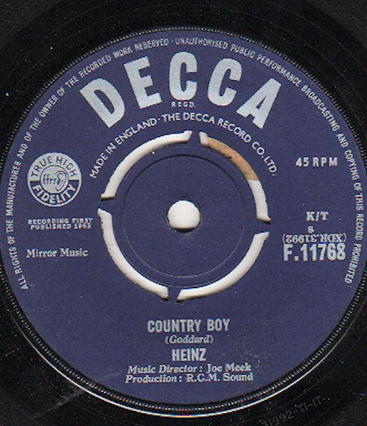

7inch Record HEINZ - Country Boy F11768 Decca 1963 UK Rock Used