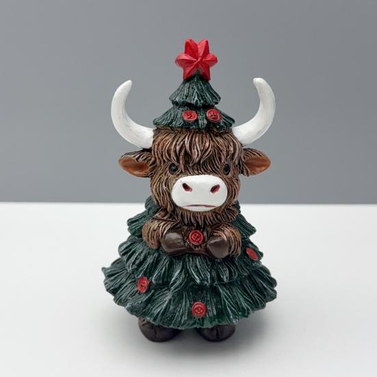 Highland Cow Resin Figurine Halloween Christmas Highland Cattle Cat Statue Animal Sculpture Holiday Party Decoration Ornament