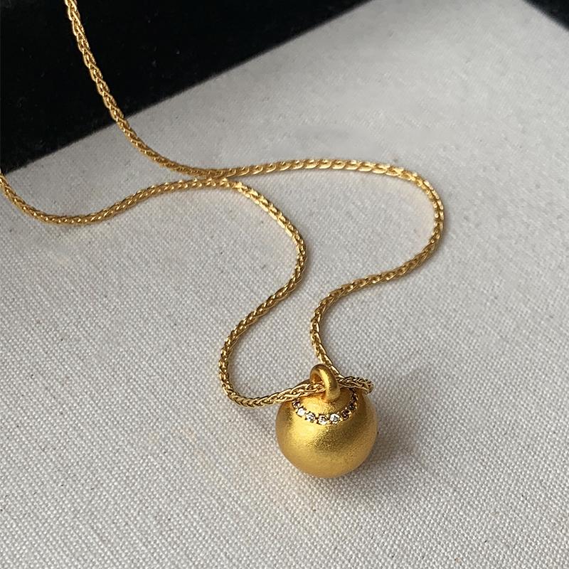 Design Sensation Sand Gold Color Ball Pendant Necklace For Women Pulling Adjustment Chain Neck Chain Fashion Jewelry Accessories
