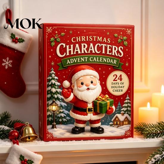 Gift Box for Children 2026 Christmas Characters Advent Calendar, 24-Day Countdown Food Theme Ornament Set, Winter Holiday Ornaments 2D Acrylic Hanging