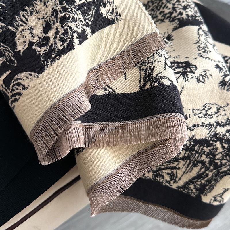 Tropical Jungle Wind Contrasting Colors Double-Sided Imitation Cashmere Scarf Winter High-End Warm Shawl
