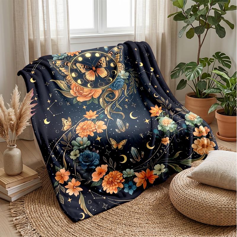 Mystic Purple Roses and Butterflies Theme blanket Lightweight Warm Flannel Blanket Decorative Throw Blanket for Home Decoration
