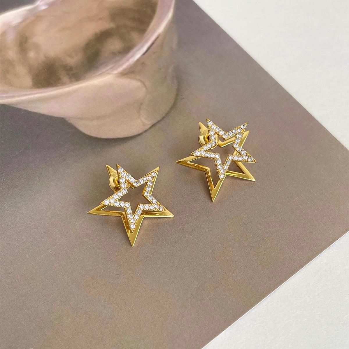 

Elegent Rhinestone Cross Star Earrings for Women Two Wear Way Zircon Hollow Star Earrings Luxury Design Sense Sweet Jewelry