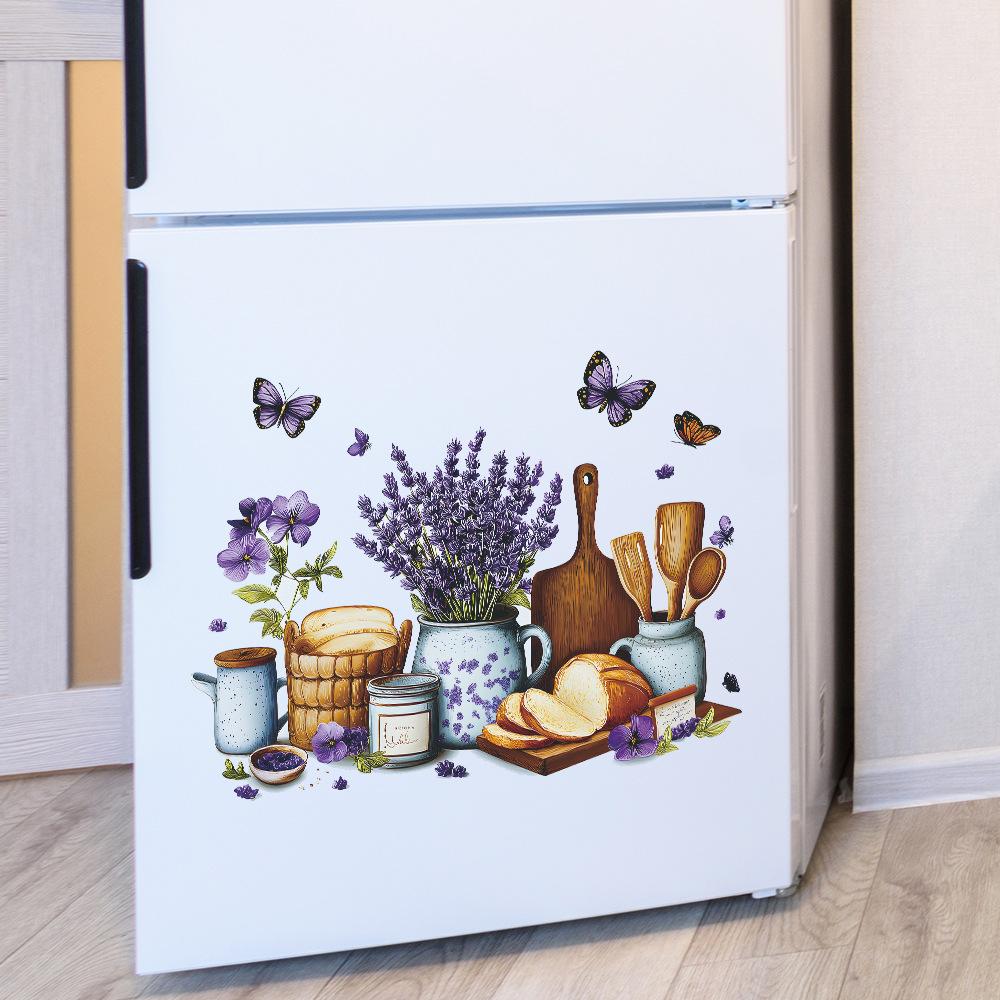 Self-adhesive Wall Stickers Flowers Bread Kitchen Utensils Butterfly for Restaurant Kitchen Dining Room Home Decor