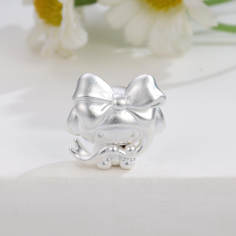 Sterling Silver 999 Ribbon Melody Luck Bead Hand-Woven Sanrio Cartoon Ornament Accessory