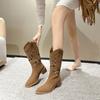 Large size hollow high boots children's autumn new style embroidery thick high heel boots women