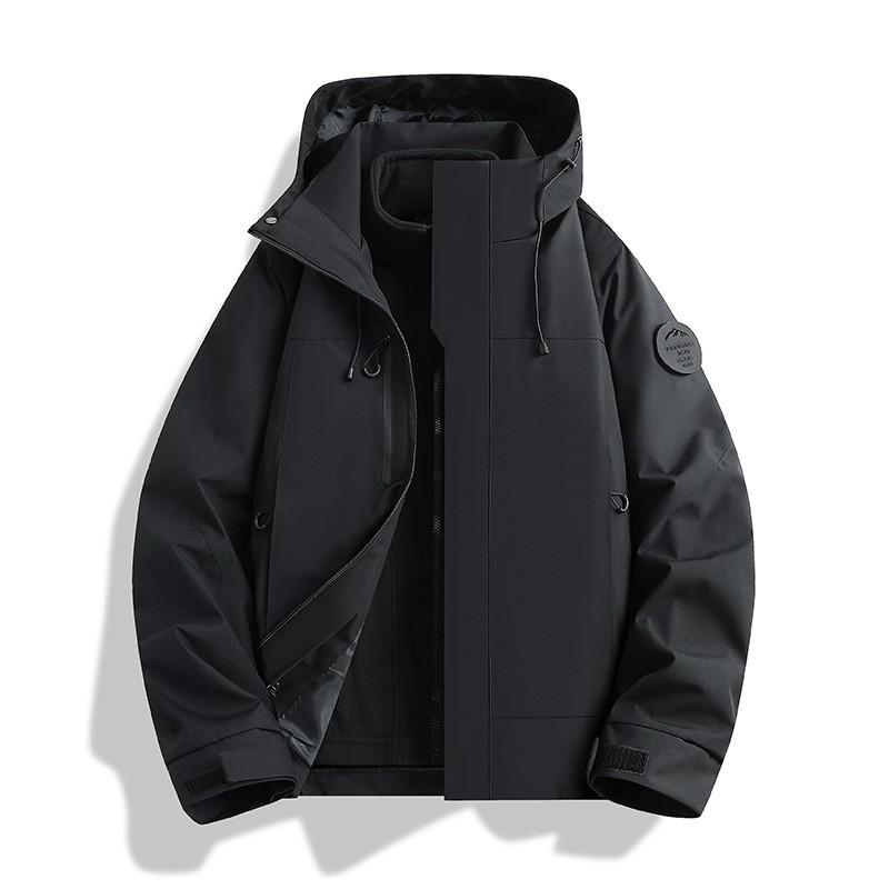 Herren Damen 3-in-1 Abnehmbare Kapuze Outdoorjacke Winddicht Warm Wasserdicht Wander Camping Reise Mantel