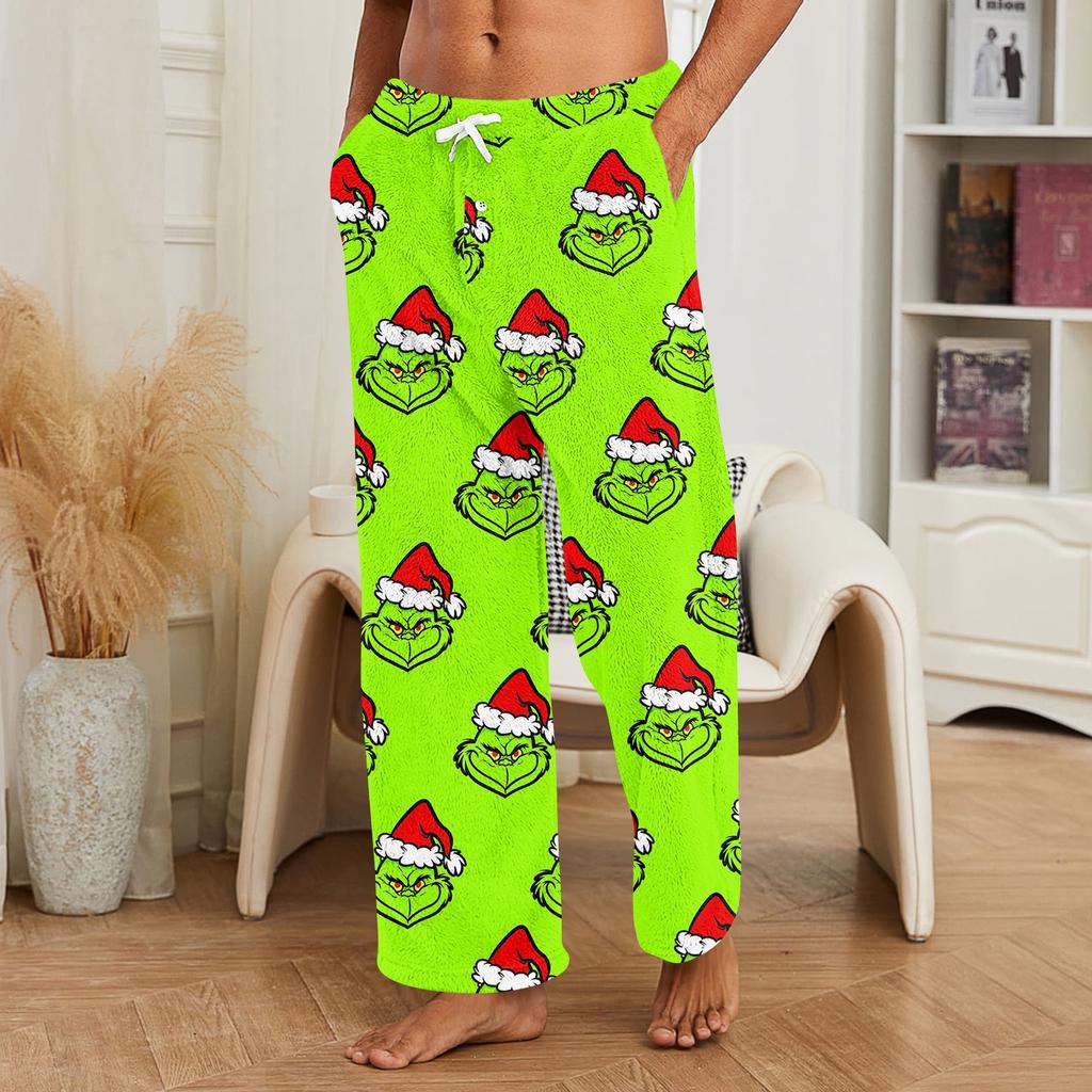 Men's Plush Christmas Print Pants Casual Sleep Pants