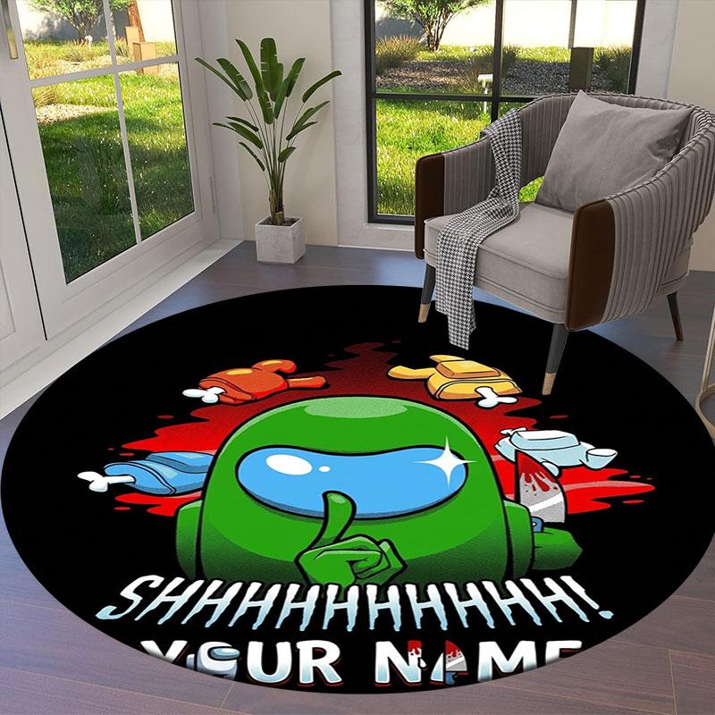 Among Us Custom Name Round Area Rug,Carpet Rug for Living Room Bedroom Sofa Playroom Decor,Non-slip Floor Mat