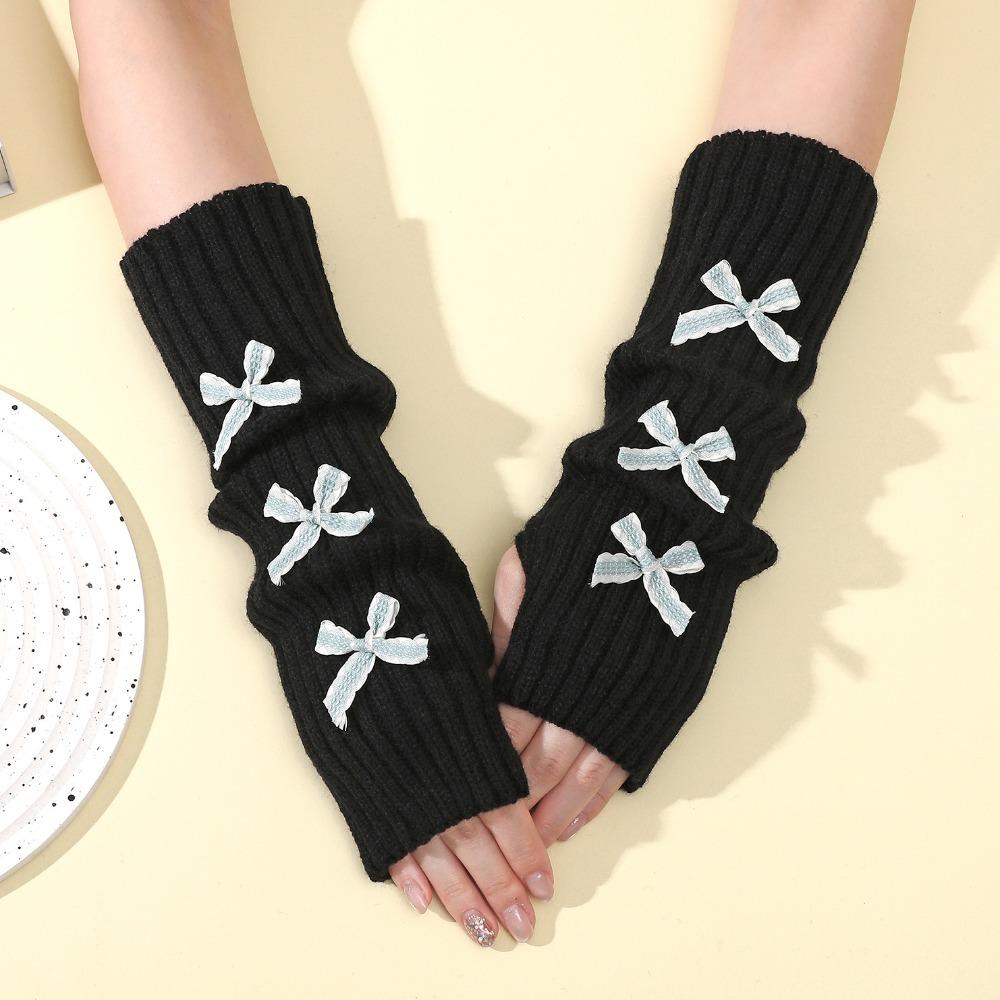 Thicken Bow Fingerless Gloves Cute Bowknot Hands Free Gloves Fashion Arm Sleeves  Winter