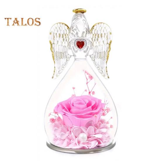 

Статуэтки Ангела Розы для женщин Вечные настоящие розы в стеклянном куполе Сохраненные цветы Стеклянный ангел Романтический подарок на День матери Рождество День рождения розовый