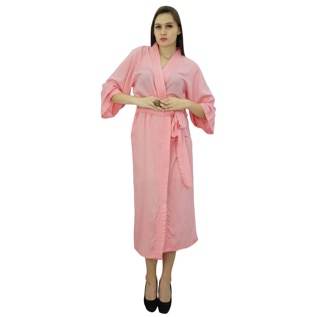 Bimba Women Long Solid Belt Robe Soft Modal Cotton Wrap Round Plain Bath