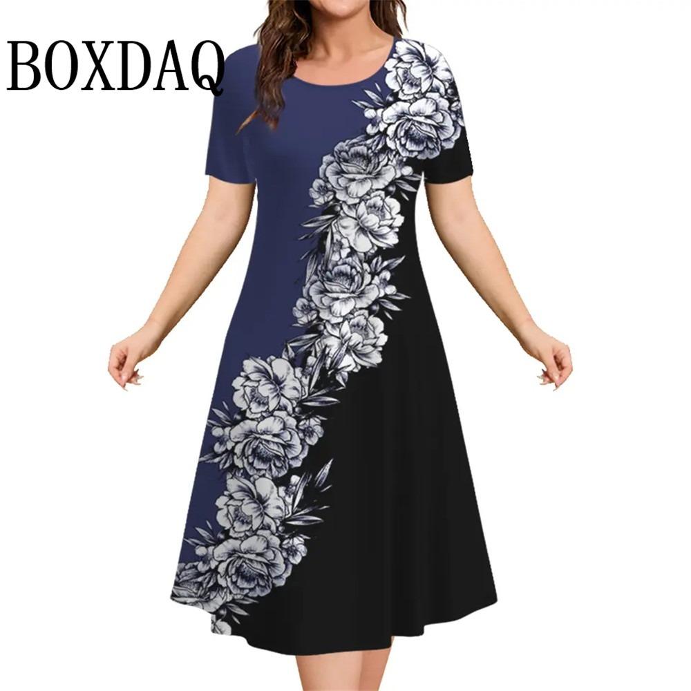 

Sundress Loose Plus Size Dresses Women Flowers 3D Print Clothing Casual Summer Retro Short Sleeve Ladies Elegant Mini Dress 6XL