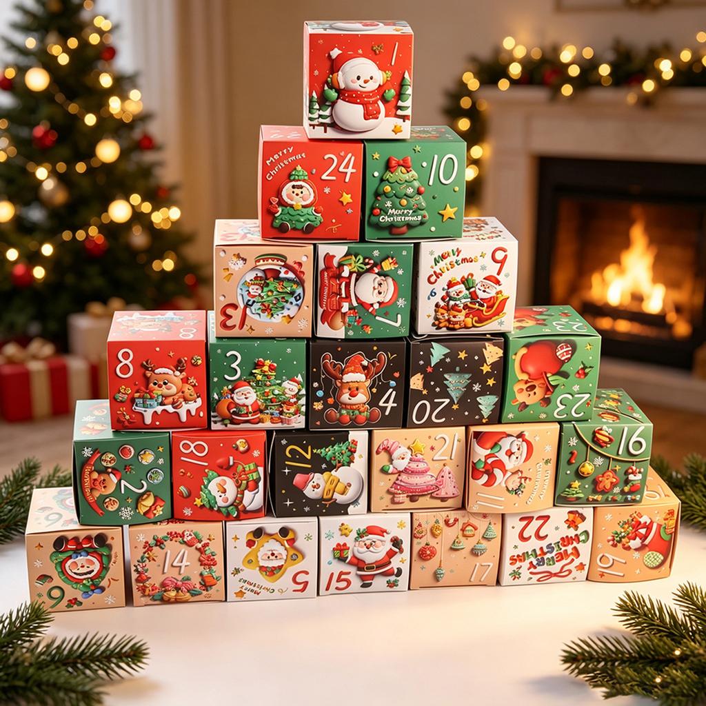 -Day Christmas Advent Calendar Gift Box, Holiday Decorative Ornament for Home and Tabletop