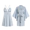 Women's Plus Size Lace Push Up Padded Backless Cami Sleep Dress with Robe Lounge Set