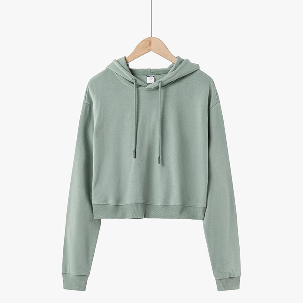 Women's Sweatshirt Fashion Cropped Hoodie Top Casual Short Solid Color Pullover