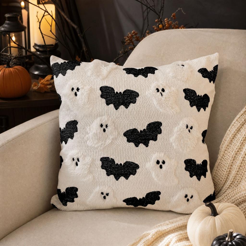 Halloween Quilted Throw Cover with and Pumpkin Design, 4545 cm for Couch Sofa Decor, Insert Not Included
