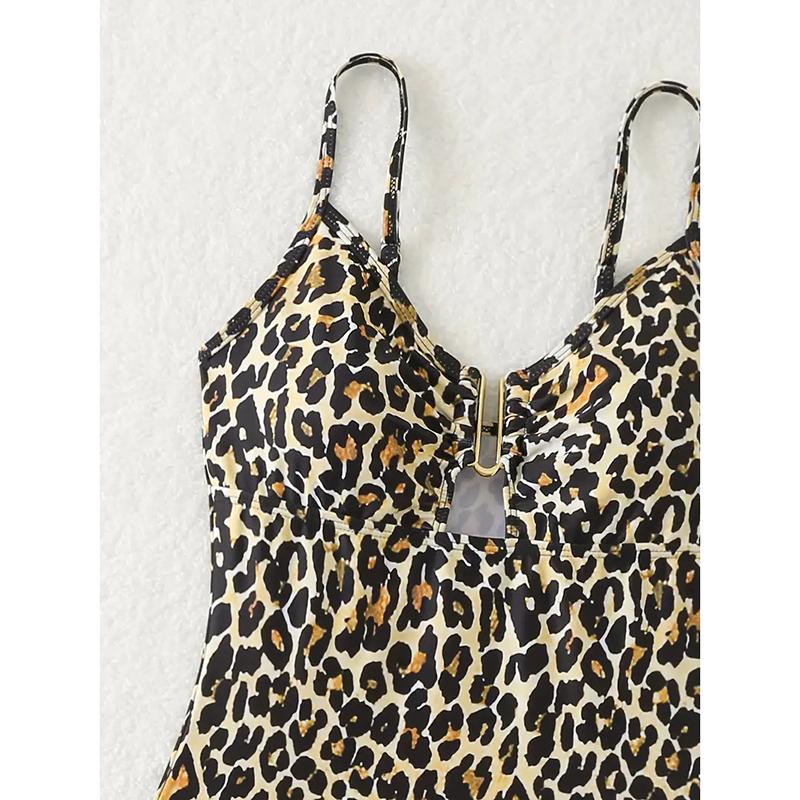 Leopardí potisk Vykrojené Kostice Dámské Plavky Jednodílné Plavky Ženské S vysokým střihem na nohy Koupací oblek Koupací oblek Plavky