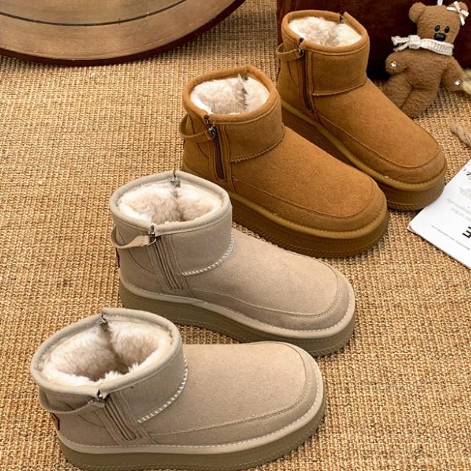 Northeast thick-soled thick zipper snow boots women's 2025 new winter velvet thickened warm non-slip cotton shoes