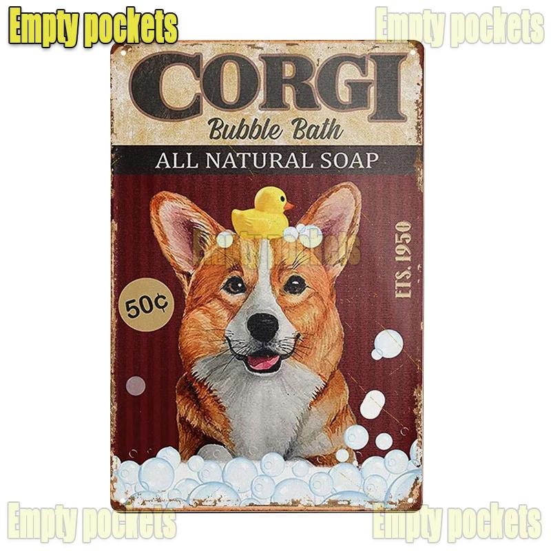 Vintage Pet Dog Corgi Tin Sign Plates for Pet Shop Bedroom Living Room cafe Kitchen metal wall art Decor Gift for Dog Lover