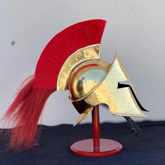 Spartan Helmet  Golden King Leonidas 300 Movie Authentic Replica Steel Knight Helmet with Wooden Stand
