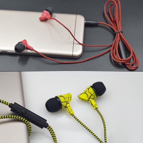 Fashion Cracked Print Wire Volume Control Universal Braided In-ear Earphones