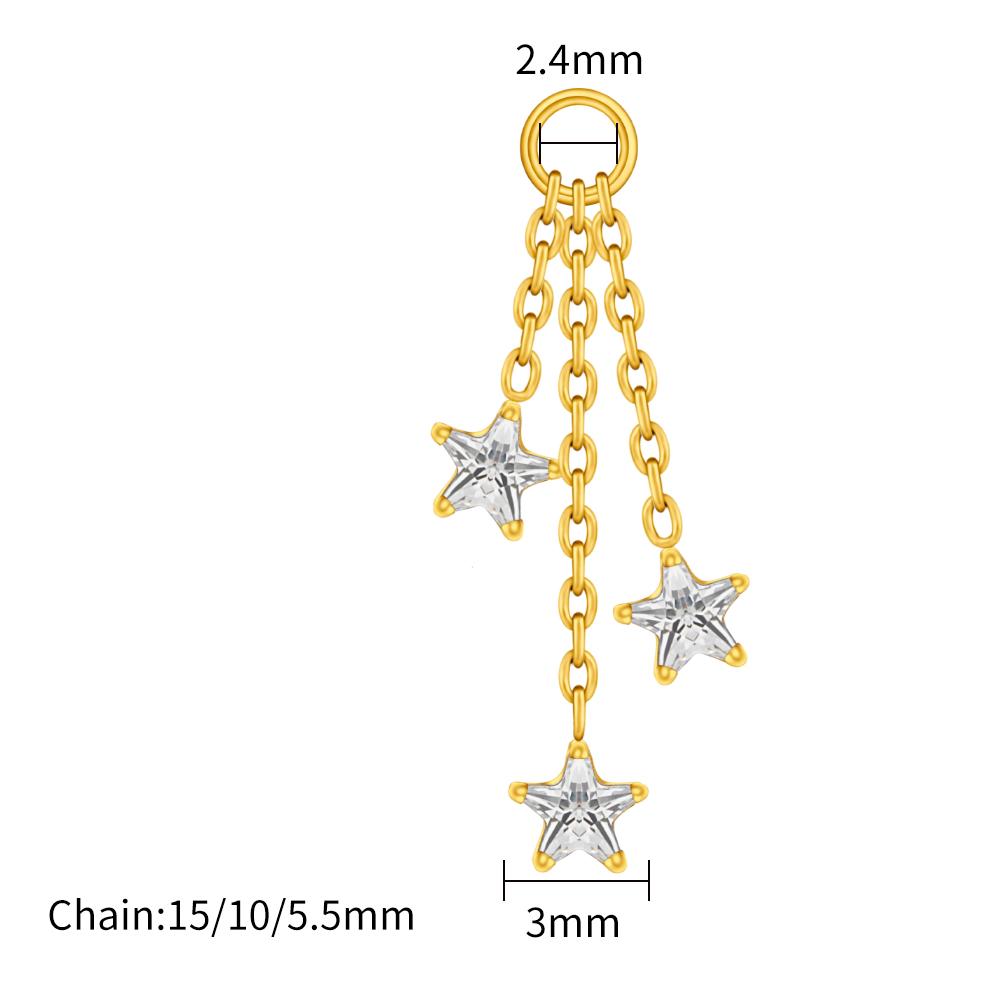 

Right Grand ASTM F136 Titanium Dangle Star CZ Chain Charm Dainty Triple CZ Helix Hoop Cartilage Pendant for Piercing Jewelry Star&Earrings&Body золотой