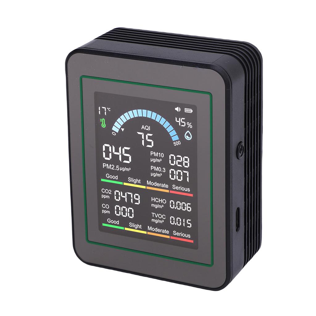 10 in 1 HCHO Meter, Portable Temperature and Humidity Meter with Color Screen for Home,  , Vehicle, Detect PM0.3 PM2.5 PM10 CO2 CO TVOC