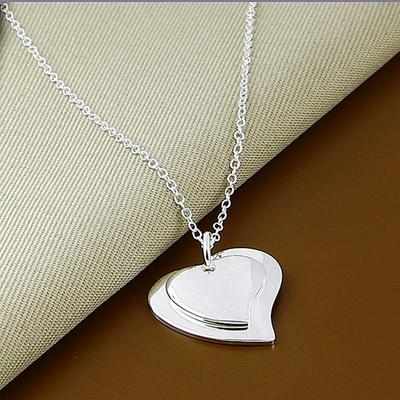 925 Sterling Silver Double Heart Pendant 18 Inches Necklace For Women Wedding Party Fashion Jewelry Chain Necklace Gifts