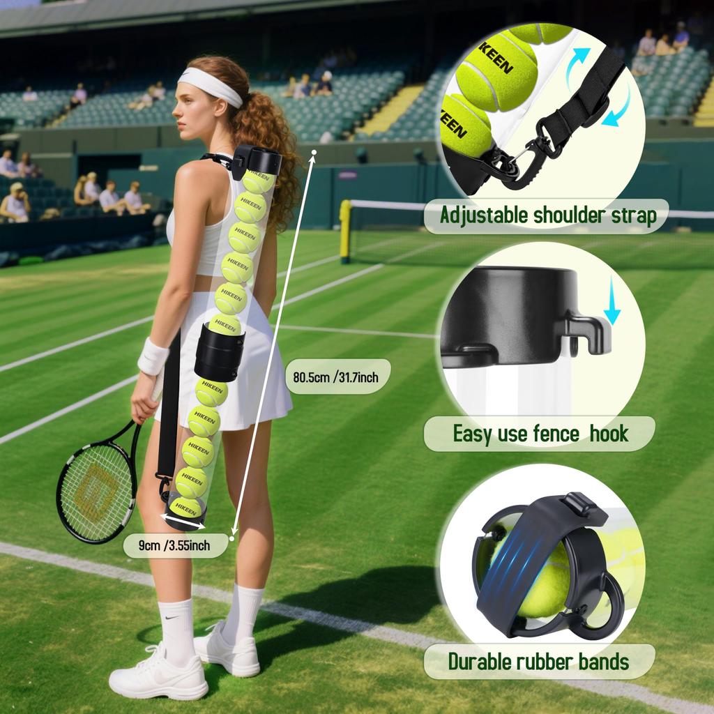 Hikeen Durable Tennis Ball Pickup Tube with 12 Balls and Shoulder Strap Quick Storage Tennis Accessory Collector